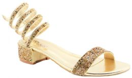 12 Pairs Open Toe Low Block Chunky Heel Sandals For Women In Gold Color Size 5-10 - Women's Heels & Wedges