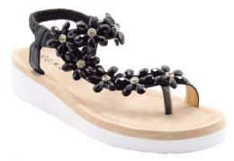 12 Wholesale Woman Wide Flat Platform Sandals, Open Toe Color Black Size 5-10