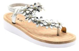 12 Wholesale Woman Wide Flat Platform Sandals, Open Toe Color Silver Size 5-10