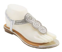 12 Wholesale Fashion Flat Sandals For Women Sole Open Toe In Color Silver Size 5-10