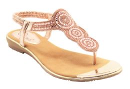 12 Wholesale Fashion Flat Sandals For Women Sole Open Toe In Color Champagne Size 5-10