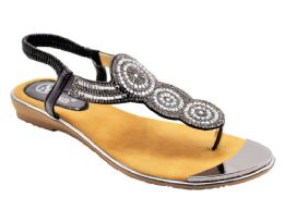 12 Wholesale Fashion Flat Sandals For Women Sole Open Toe In Color Black Size 5-10