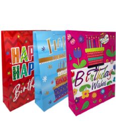 144 Pieces Happy Birthday Xl Gift Bag Glossy - Gift Bags Everyday
