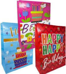 72 Wholesale Happy Birthday Jumbo Gift Bag Glossy