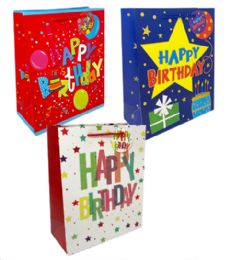 144 Pieces Happy Birthday Lg Gift Bag Premium - Gift Bags Everyday