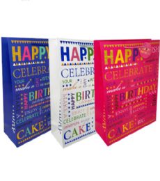 120 Pieces Happy Birthday Xlg Gift Bag Premium Wish - Gift Bags Everyday