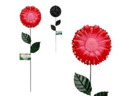 72 of Metal Garden Stake With Leaves, Pink Flower