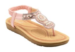 12 Wholesale Fashion Flat Sandals For Women Sole Open Toe In Color Pink Size 5-10