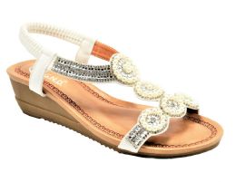 12 Wholesale Women Fashion Rhinestone Platform Sandals Peep Toe White Color Size 5-10