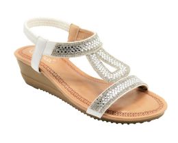 12 Wholesale Women Fashion Rhinestone Platform Sandals Peep Toe White Color Size 5-10