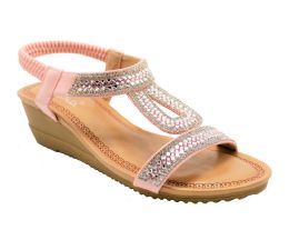 12 Wholesale Women Fashion Rhinestone Platform Sandals Peep Toe Pink Color Size 5-10