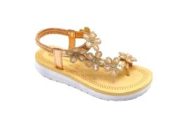 12 Wholesale Fashion Sandals Flowers Rhinestone For Women Sole Open Toe In Color Rose Gold Size 5-10