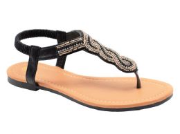 18 Wholesale Fashion Rhinestone Flat Sandals For Women Sole Open Toe In Color Black Size 6-11
