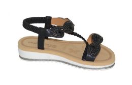 12 Wholesale Fashion Rhinestone Sandals For Women Sole Open Toe In Color Black Size 5-10