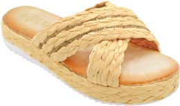 12 Wholesale Women Summer Beach Casual Comfortable Cross Band Slide Sandals Color Beige Size 5-10