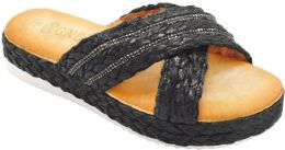 12 Wholesale Women Summer Beach Casual Comfortable Cross Band Slide Sandals Color Black Size 5-10