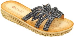 12 Wholesale Fashion Sandals For Women Sole Open Toe In Color Black Size 5-10