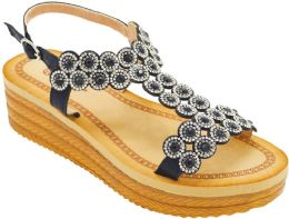12 Wholesale Women Wide Platform, Sandals Open Toe Color Black Size 5-10