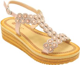 12 Wholesale Women Wide Platform, Sandals Open Toe Color Champagne Size 5-10