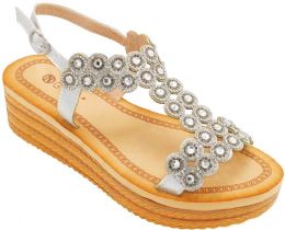 12 Wholesale Women Wide Platform, Sandals Open Toe Color Silver Size 5-10