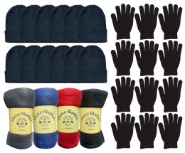36 Pieces Yacht & Smith Unisex Winter Hat, Glove, & Blanket Set - Bundle Care Sets