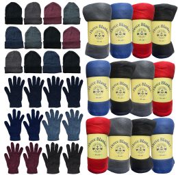 36 Pieces Yacht & Smith Unisex Winter Hat, Glove, & Blanket Set - Bundle Care Sets
