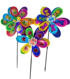 120 Pieces Double Flower 38x65cm W Animal Pinwheel - Wind Spinners