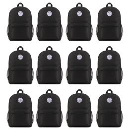 12 Bulk Yacht & Smith 17inch Water Resistant Black Backpack With Adjustable Padded Straps