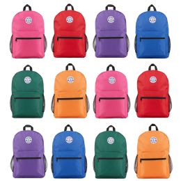 12 Bulk 17 Inch Backpacks For Kids, 12 Assorted Colors, 12 Pack