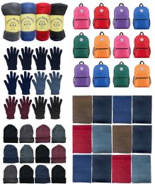 60 Bulk Yacht & Smith Unisex 5 Piece Winter Bundle Set, Backpacks, Blankets, Hats, Scarves And Gloves In Assorted Colors