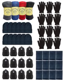 60 Bulk Yacht & Smith Unisex Winter Hat, Glove, Blanket & Backpack Set