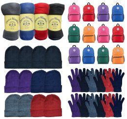 48 Pieces Yacht & Smith Unisex Winter Bundle Set, Backpacks, Blankets, Hats And Gloves - Backpack Care Sets