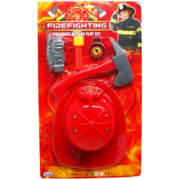 12 Wholesale 5pc Fire Fighter Play Set With Helmet On Blister Card
