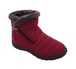 12 Bulk Women's Winter Boots With Fur Lining And Zipper Color Red Size 5-10