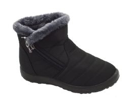 12 Wholesale Women's Winter Boots With Fur Lining And Zipper Color Black Size 7-11