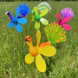 36 Pieces Yard Stake Peacock With Pinwheel - Garden Decor