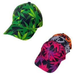 36 Wholesale Silky Psychedelic Marijuana Baseball Cap Assorted Colors