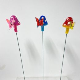 48 Pieces Yard Stake Mushroom With Springing Butterfly - Garden Decor