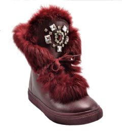 12 Bulk Women Ankle Leather Boots Warm Booties Color Burgundy Size 5-10