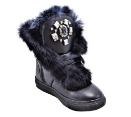 12 Wholesale Women Ankle Leather Boots Warm Booties Color Navy Size 5-10