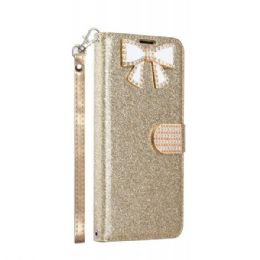 12 Wholesale Ribbon Bow Crystal Diamond Wallet Case For Samsung Galaxy Note 9 Gold