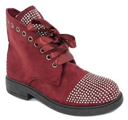 12 Wholesale Women Ankle Boots With Rhinestone Color Wine Size 5-10