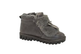 12 Wholesale Women Faux Fur Winter Bow Ankle Boots Color Grey Size 5-10