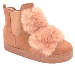 12 Bulk Women Faux Fur Winter Bow Ankle Boots Color Blush Size 5-10
