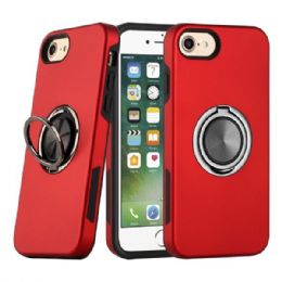 24 Wholesale Dual Layer Armor Hybrid Stand Ring Case For Apple Iphone Red