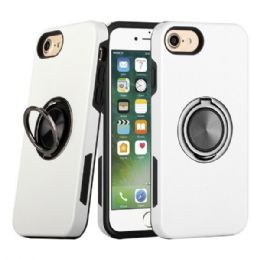 24 Wholesale Dual Layer Armor Hybrid Stand Ring Case For Apple Iphone White