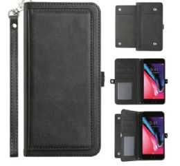 12 Wholesale Premium Pu Leather Folio Wallet Front Cover Case With Card Holder Slots And Wrist Strap In Black