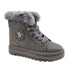 12 Bulk Women Faux Fur Winter Bow Ankle Boots Color Grey Size 5-10