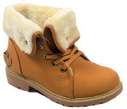 12 Bulk Women Faux Fur Winter Bow Ankle Boots Color Tan Size 5-10