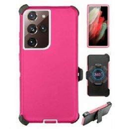 12 Wholesale Heavy Duty Armor Robot Case With Clip For Samsung Galaxy Note 20 In Hot Pink